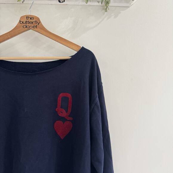 James Steward Navy And Red Queen Of Hearts Comfortable Baggy Sweatshirt Size M - Picture 3 of 5